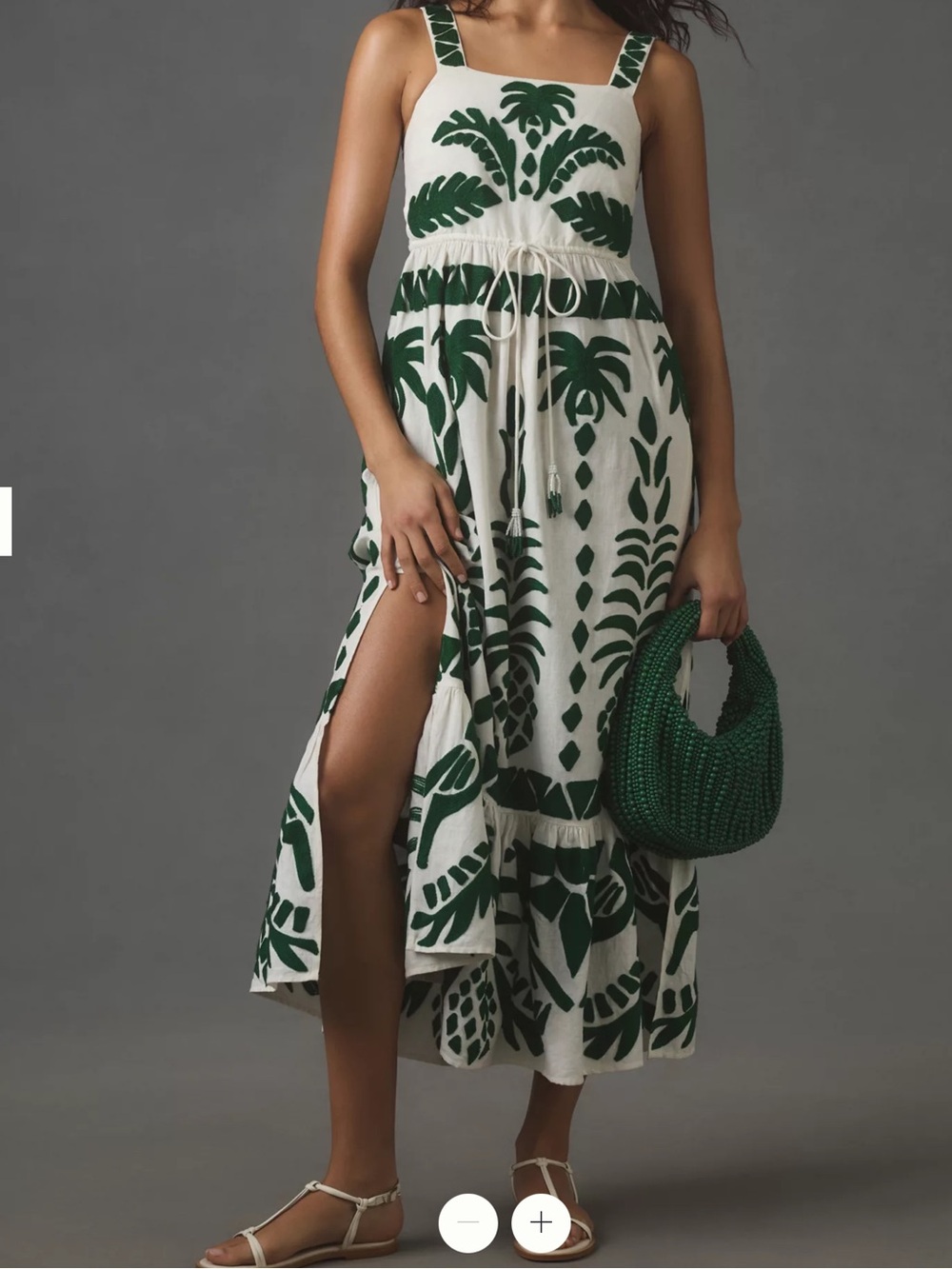 FARM Rio Cream Midi Dress with Green Botanical Print